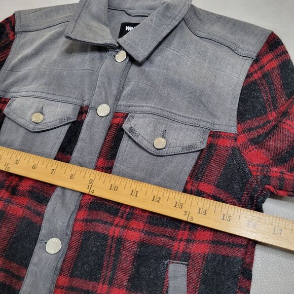 William Rast Motocross Flannel Denim Jacket Womens Red Black Plaid Cowgirl Med - Picture 6 of 13